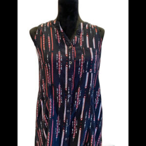 Staccato Blouse  Size Small Tunic  Extra Long Black Pattern Sleeveless Top